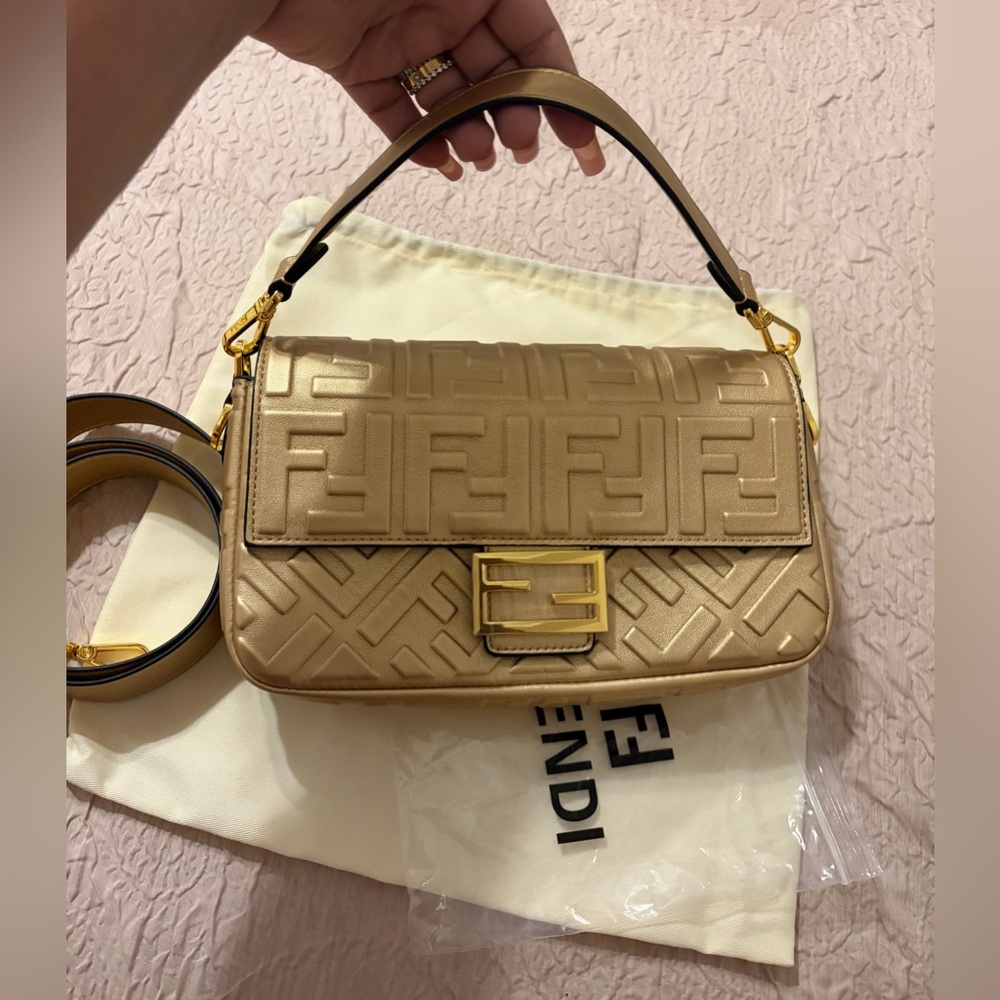 Fashion Gold Mono Quilted Medium Baguette Shoulder Bag - Picture 3 of 16